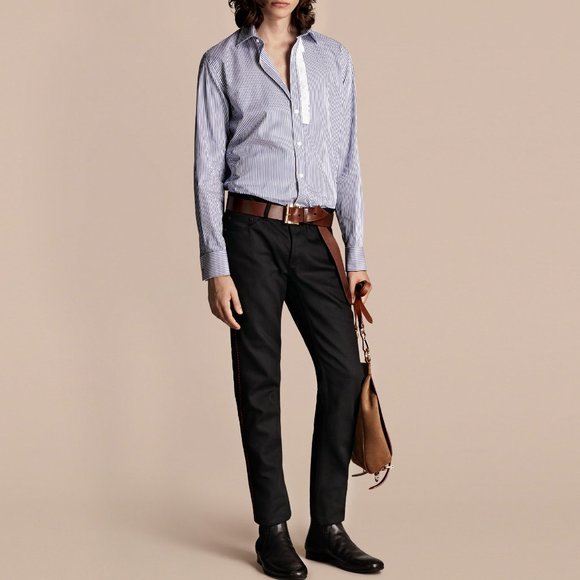 NWT Burberry Men's Ruffle Stripe Trim Fit Shirt– Luxe Statement Work or Event - Picture 2 of 9